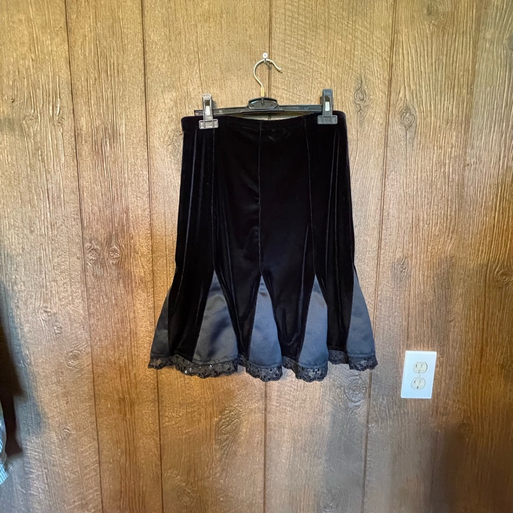 Vintage Elegant Black Velvet A-Line Skirt